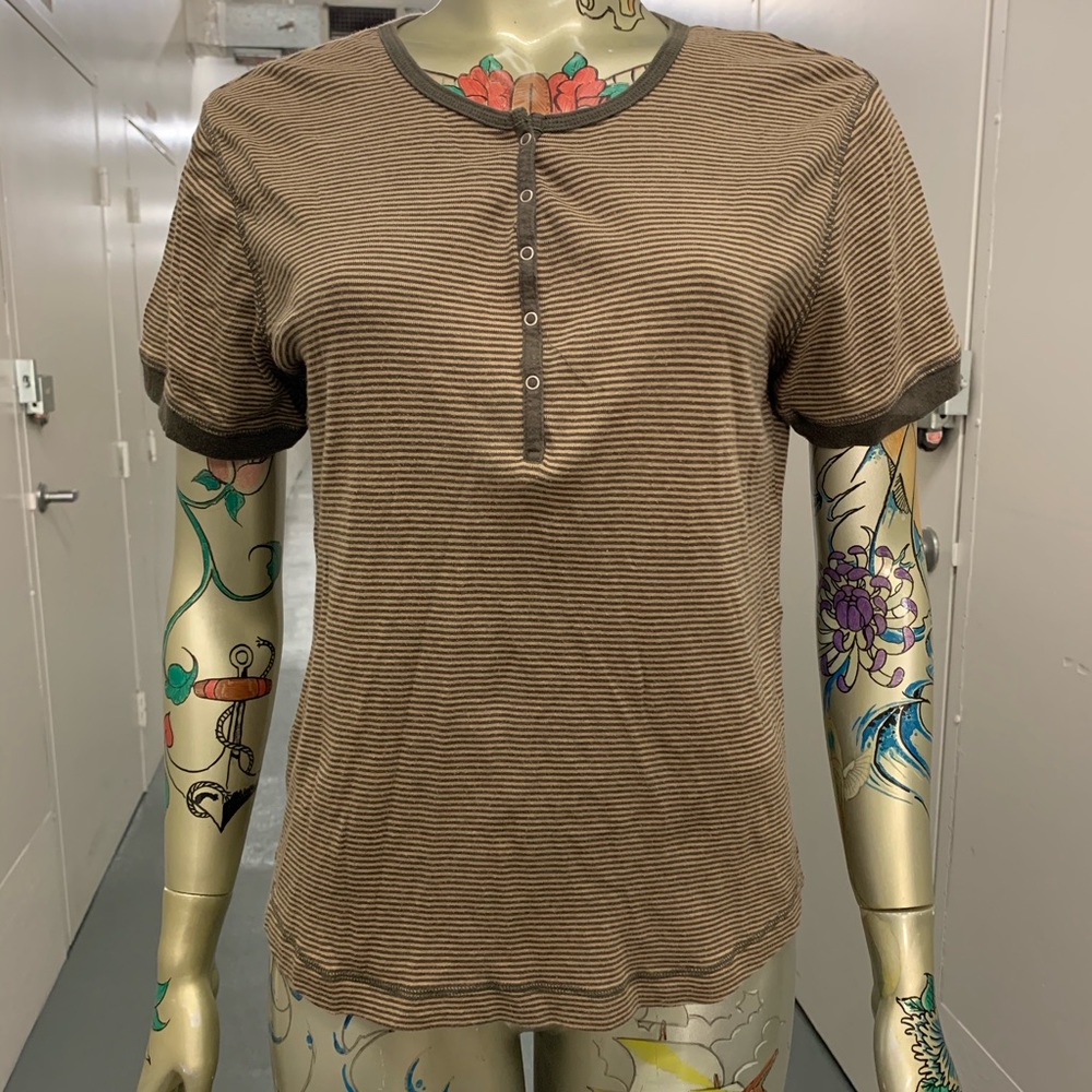 Vintage Izod Striped Button Down Tee Shirt Cotton